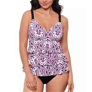 Women's Printed Tiered Fauxkini One-Piece Swimsuit NWT